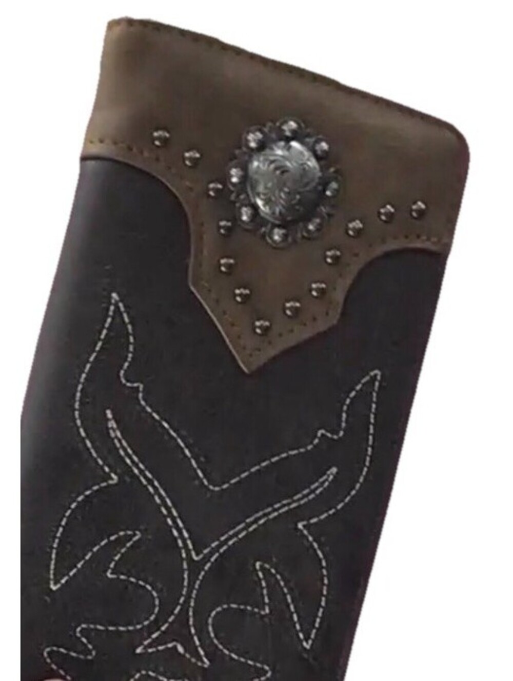 Western Rodeo Wallet – Embroidered Boot Stitch Design with Silver Conch New
